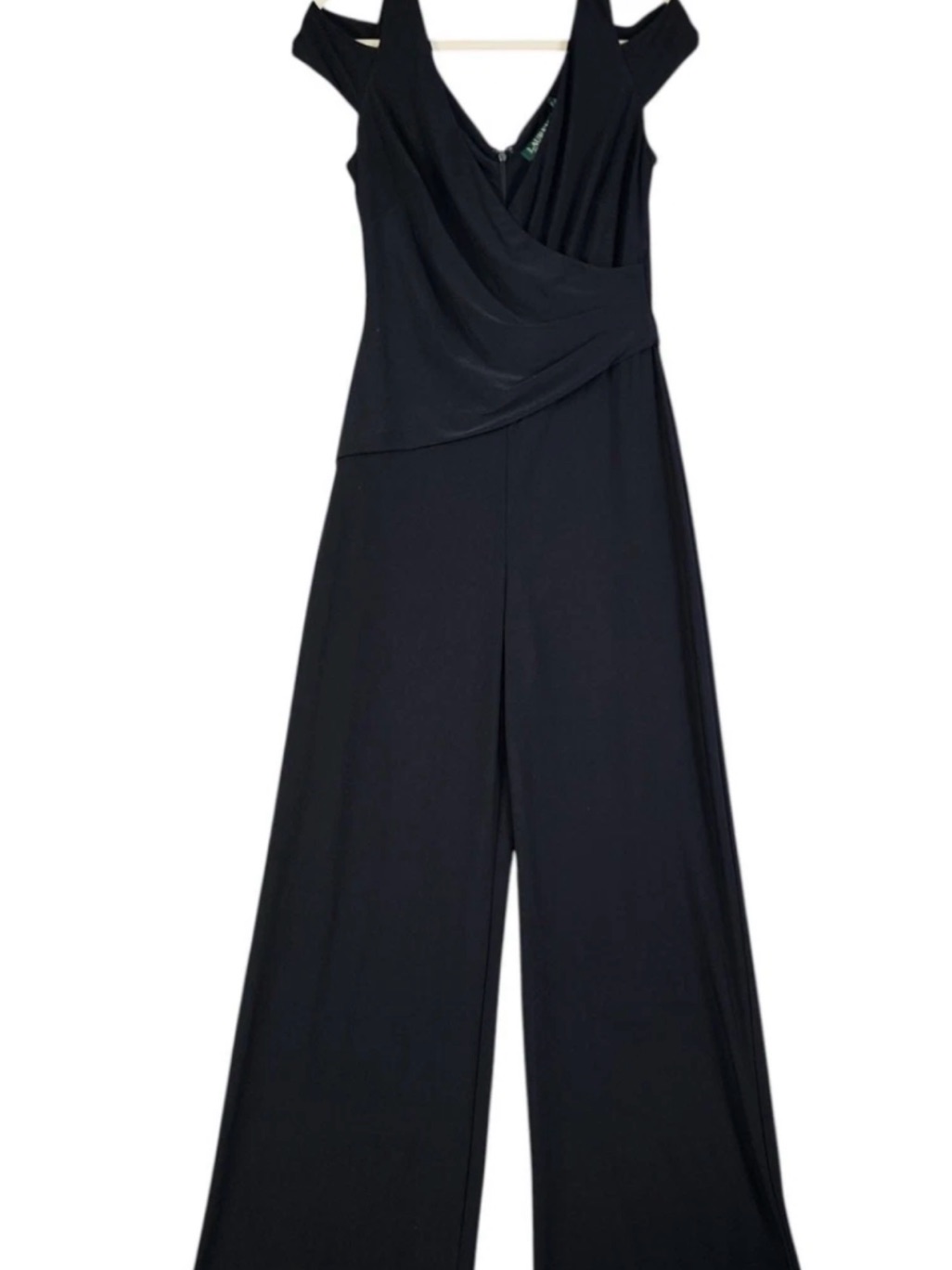 Lauren Ralph Lauren Black Wide Leg Jumpsuit Size 8 Faux Wrap Sleeveless Euc